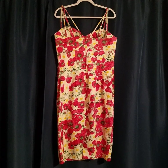 Unique Vintage Red Floral Midi Dress - Picture 2 of 6